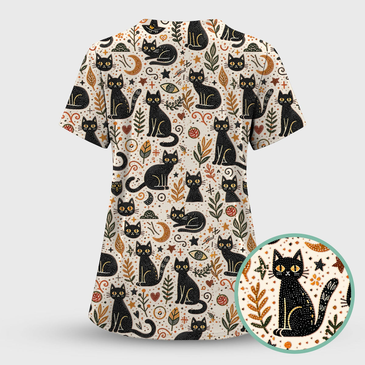 Mystic Black Cat Celestial Nurse Scrub Set
