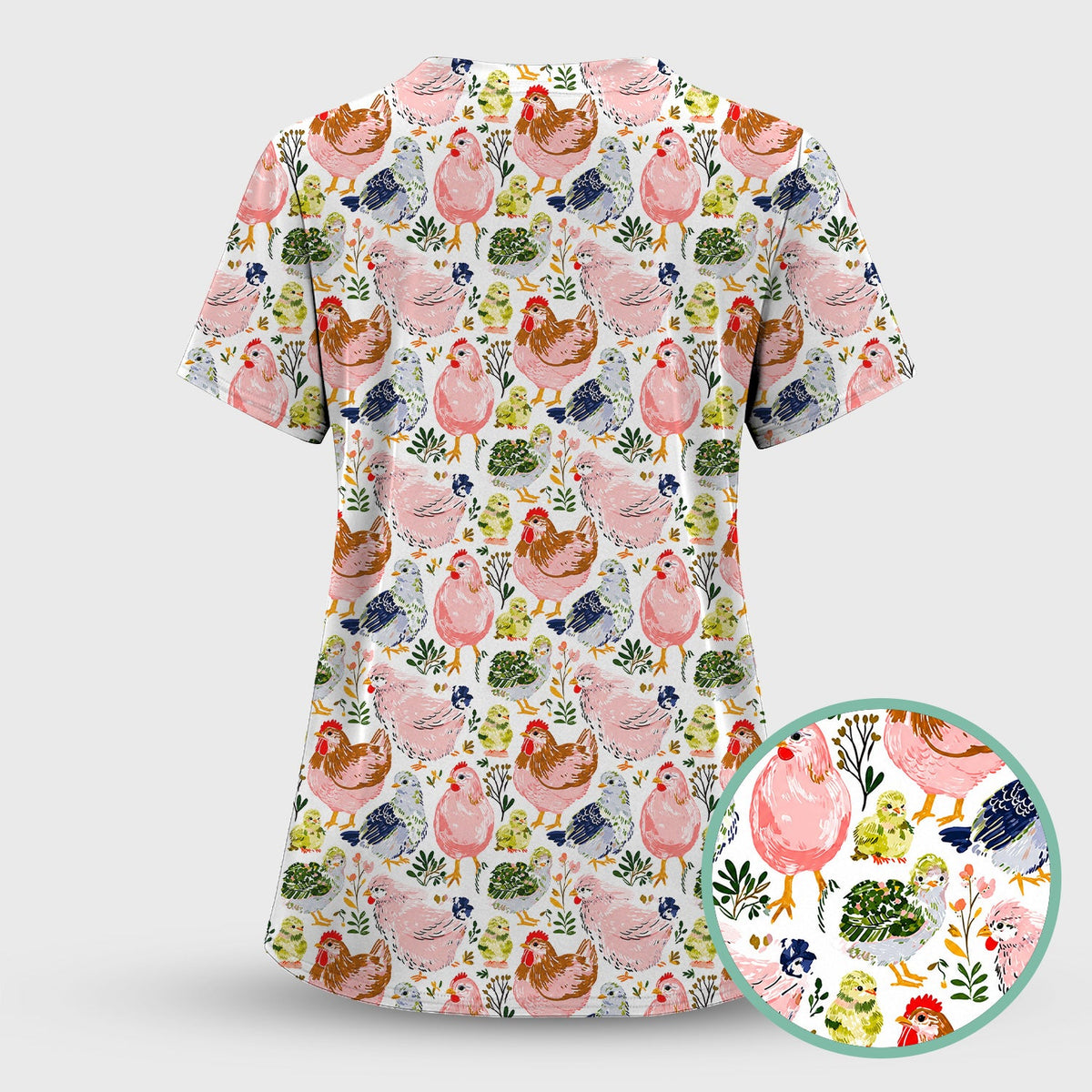 Farm Chicken Hen Chick Nurse Scrub Top