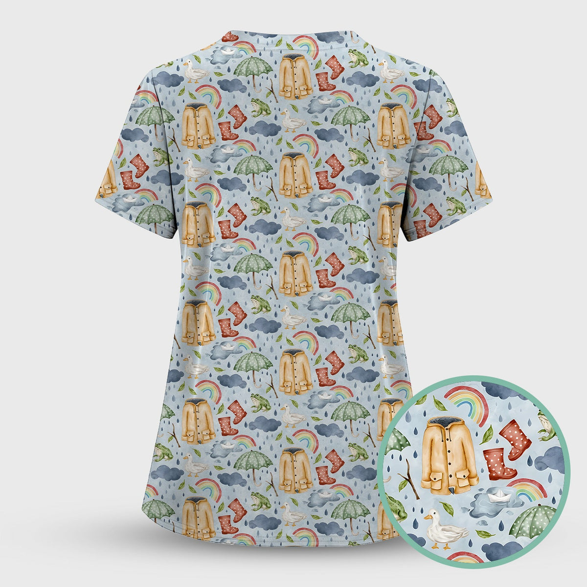 Rainy Day Ducks & Frog Nurse Scrub Set