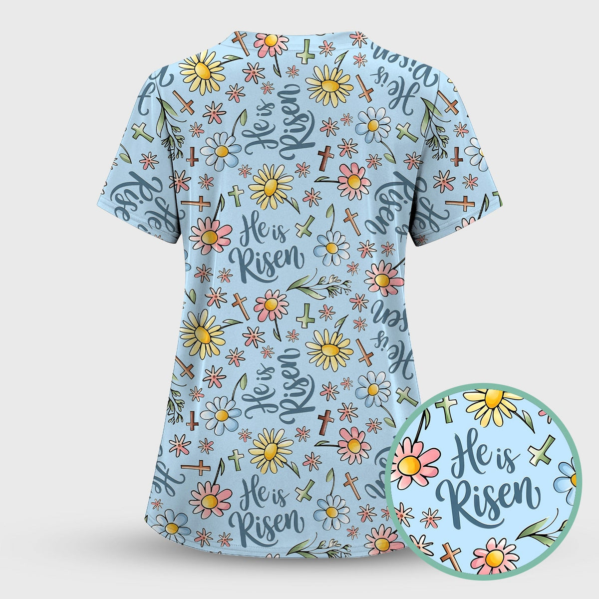 Risen Cross Flower Nurse Scrub Top - Easter Gift