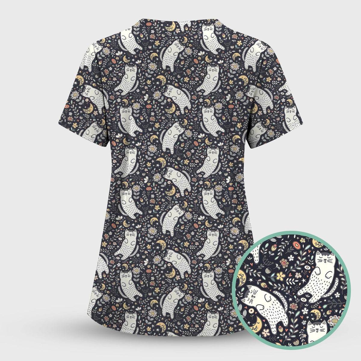 Moonlit Floral Cat Nurse Scrub Set