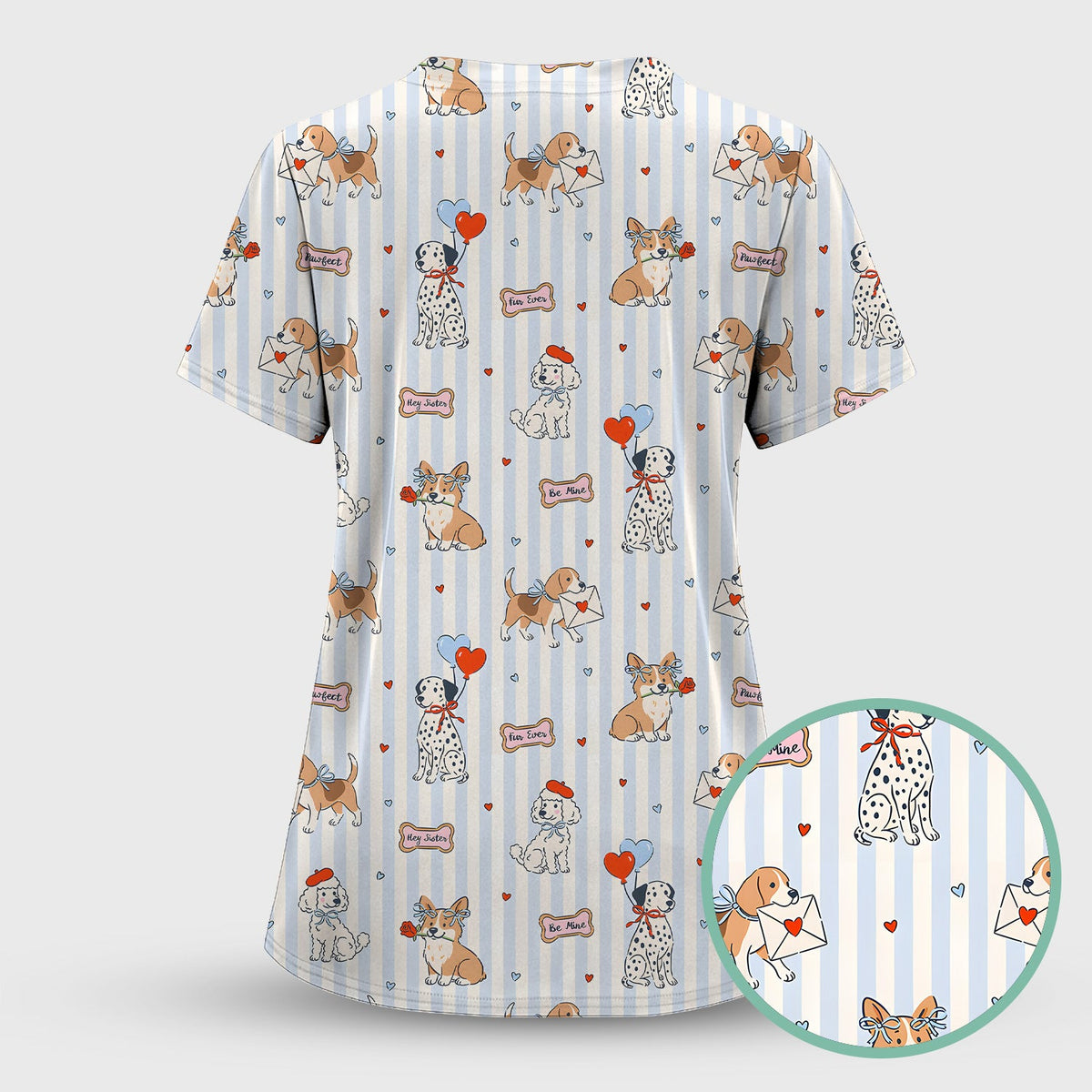 Valentine Puppy Heart Nurse Scrub Top