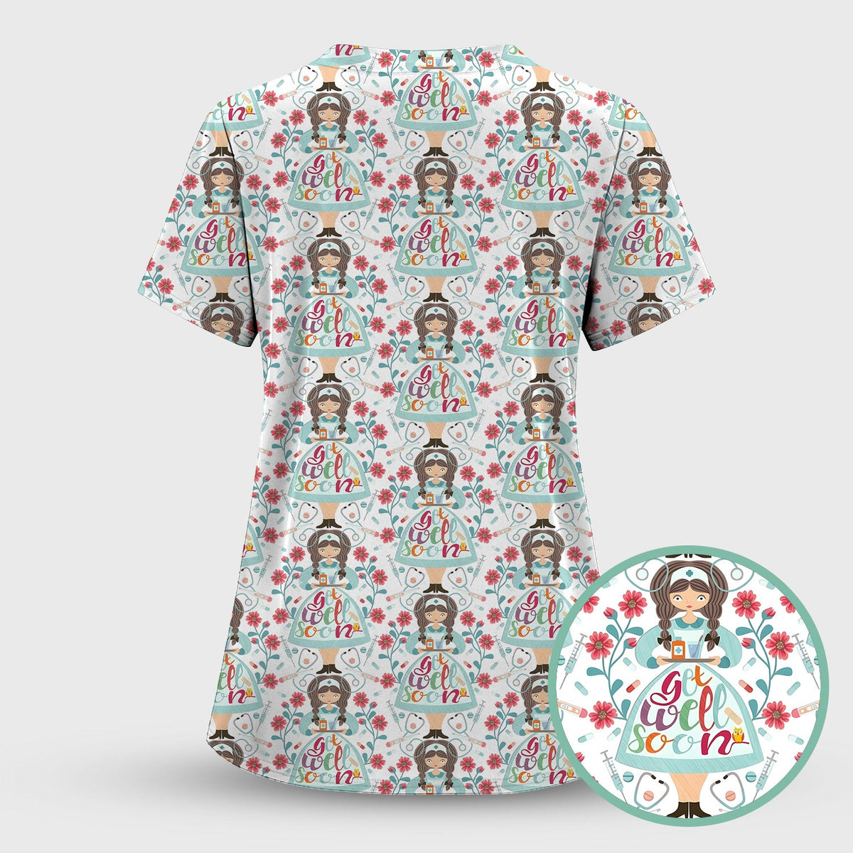Get Well Soon Girl Floral Nurse Scrub Top