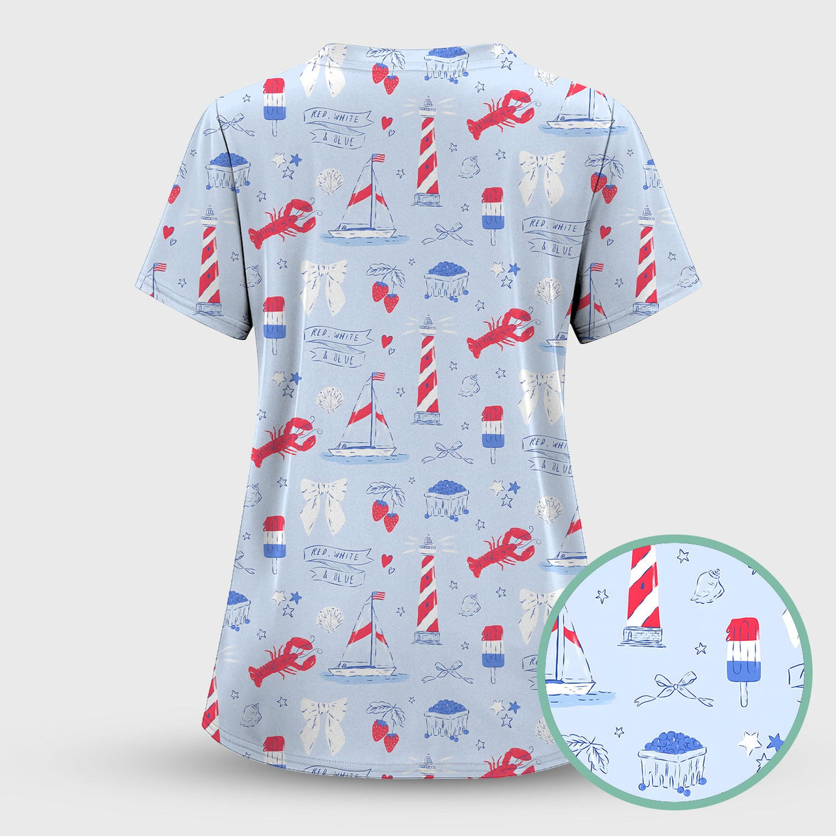 Lobster Lighthouse Sailboat Nurse Scrub Top