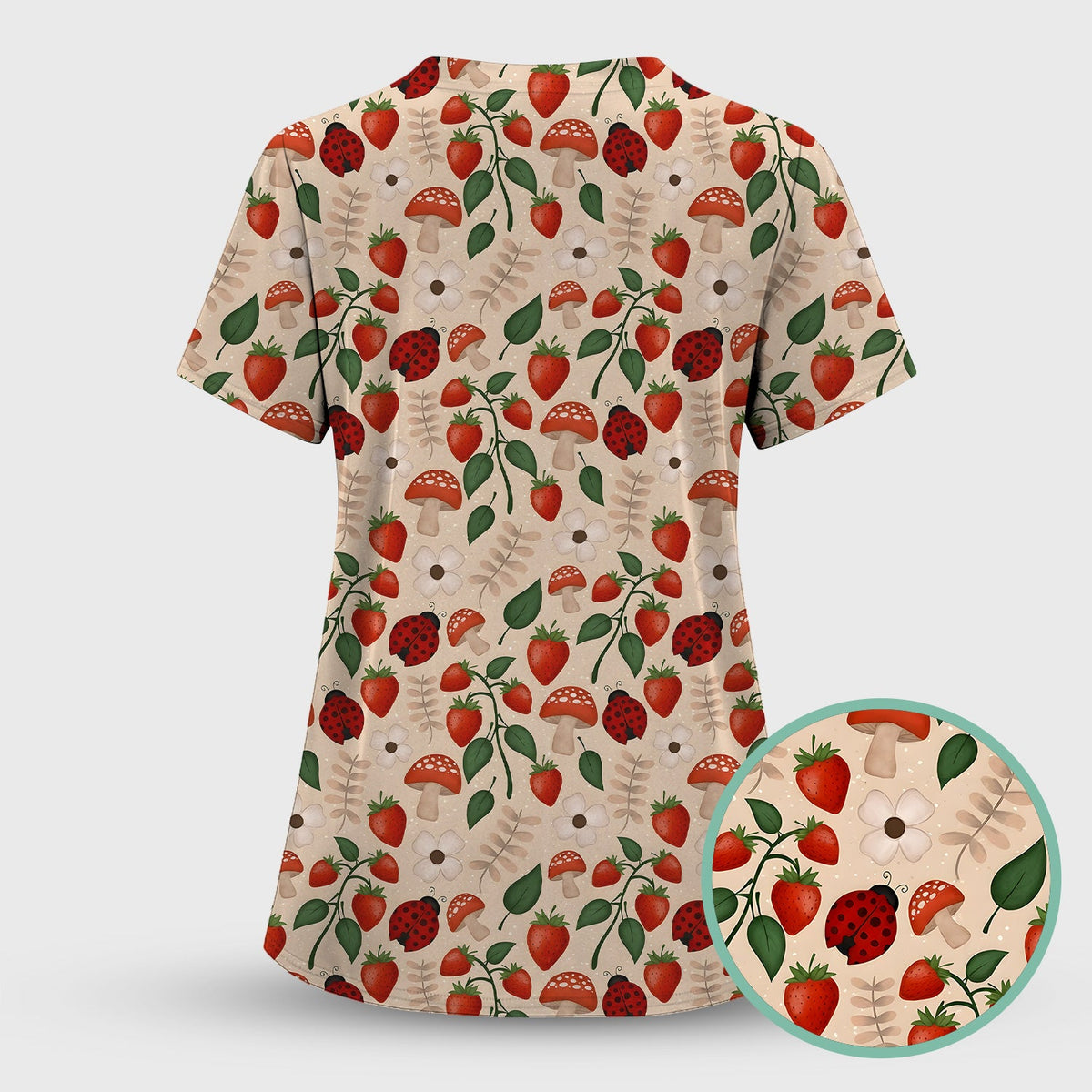Strawberry Ladybug Mushroom Floral Nurse Scrub Set