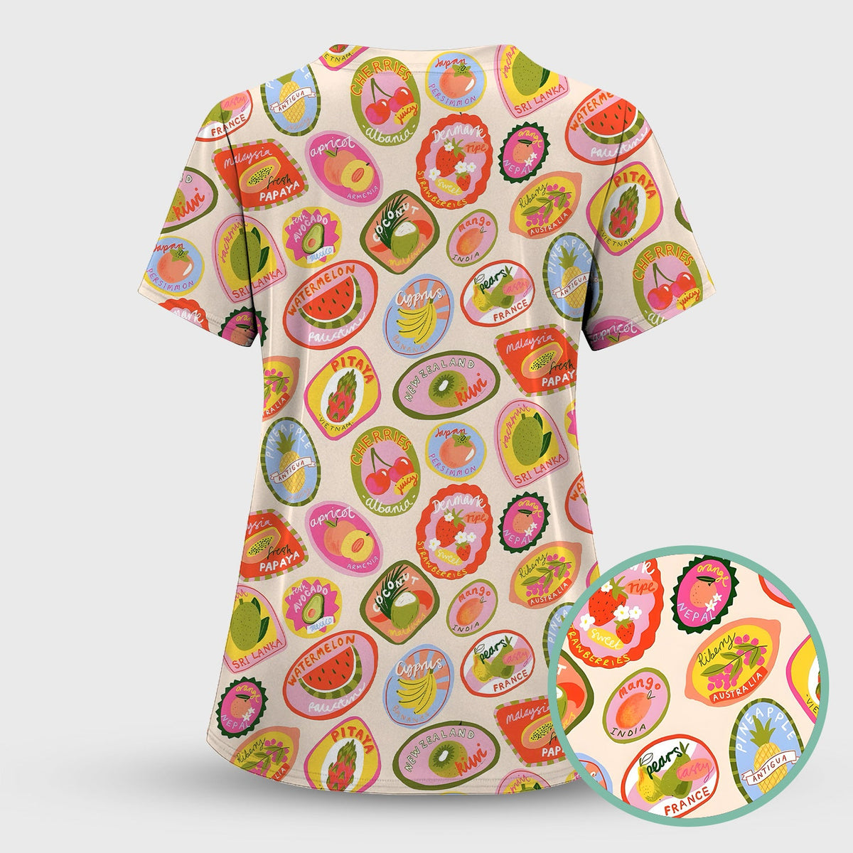 Summer Colorful Fruit Sticker Nurse Scrub Set
