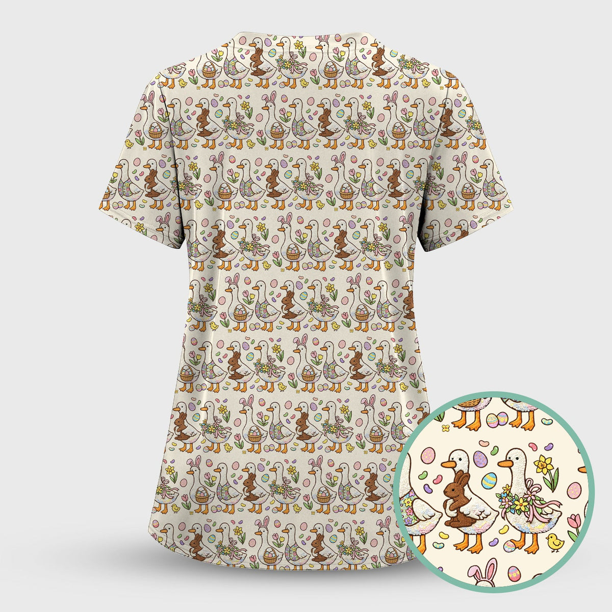 Duck Bunny Egg Floral Nurse Scrub Top - Easter Gift