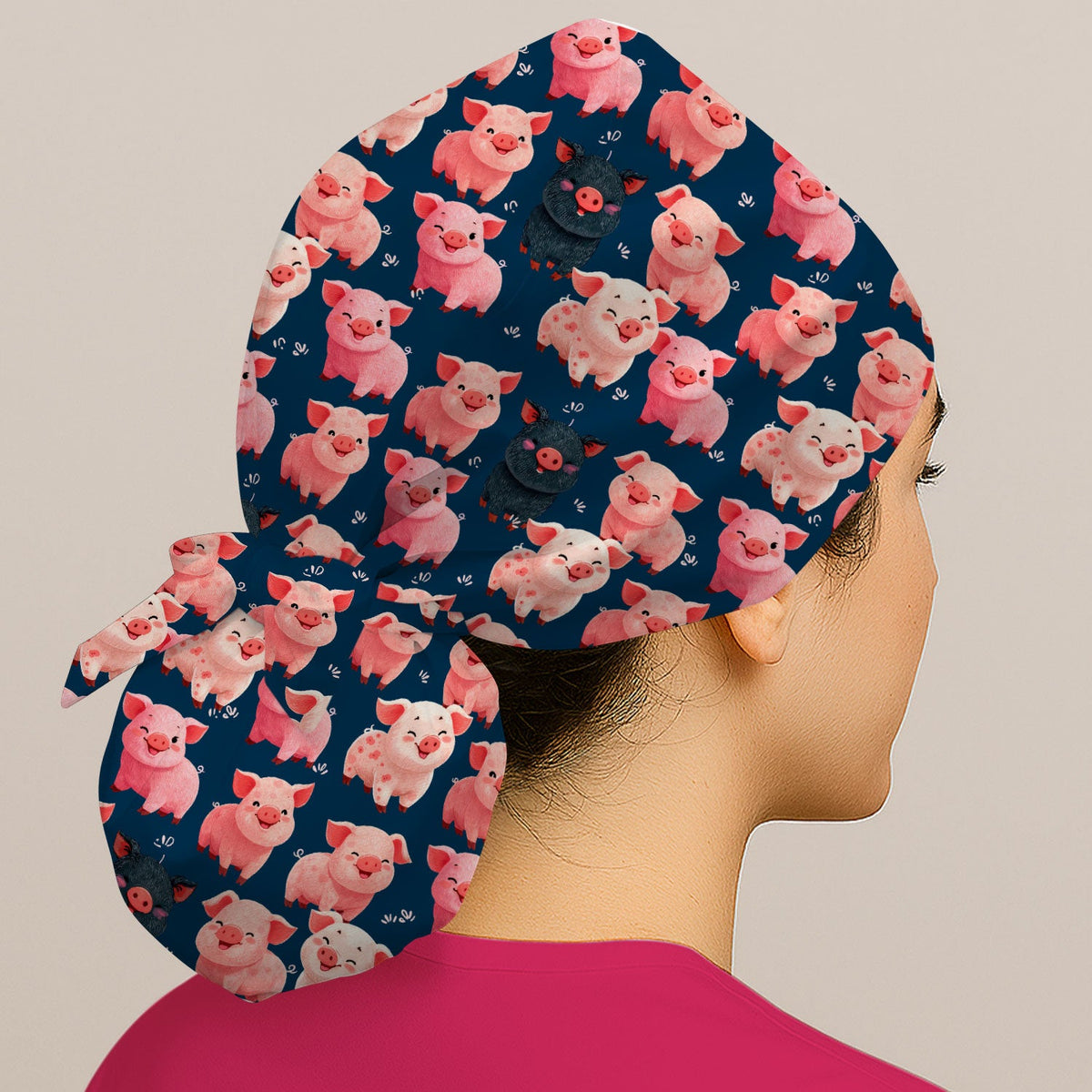 Farm Pig Cartoon Scrub Cap
