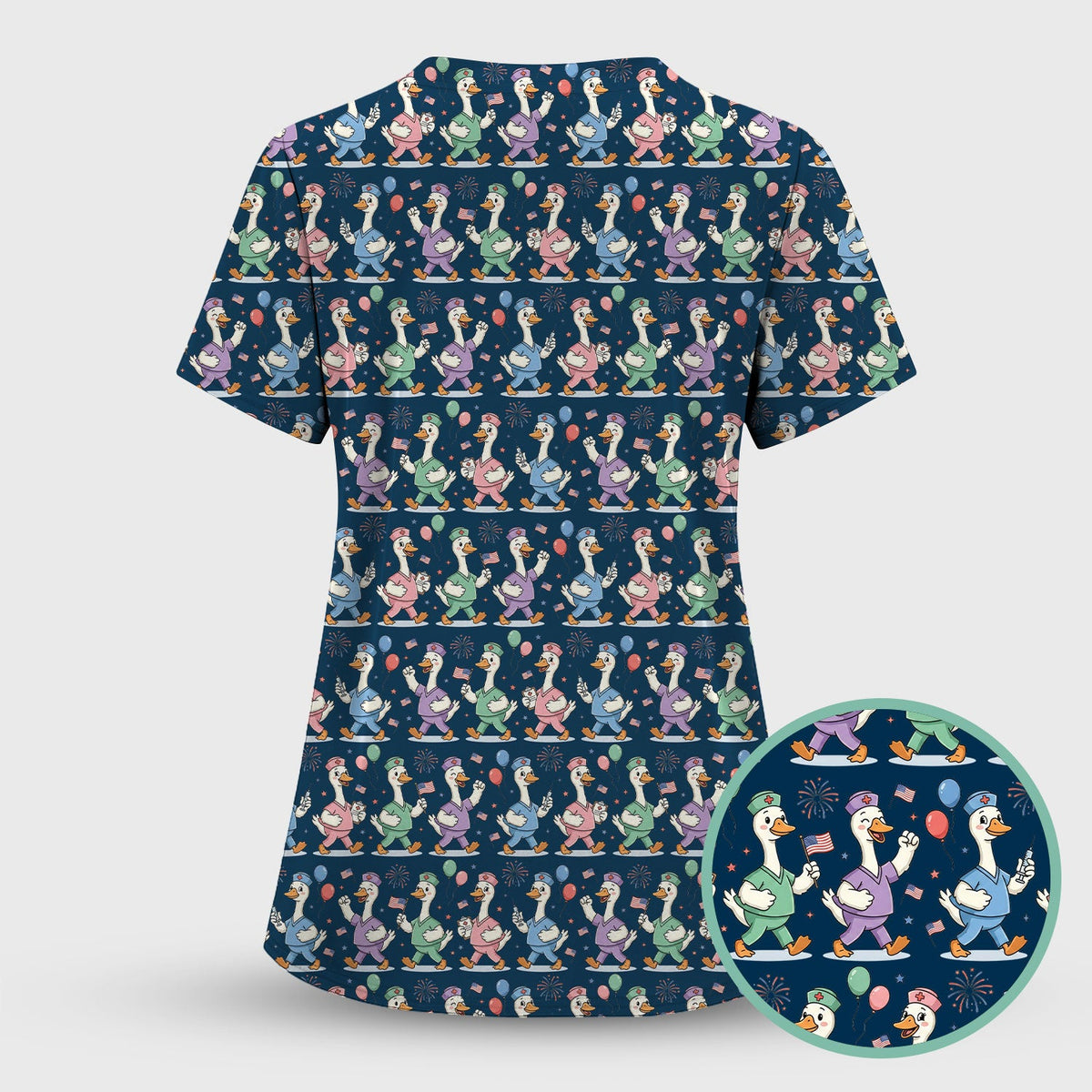 Ducks Balloons Nurse Scrub Top