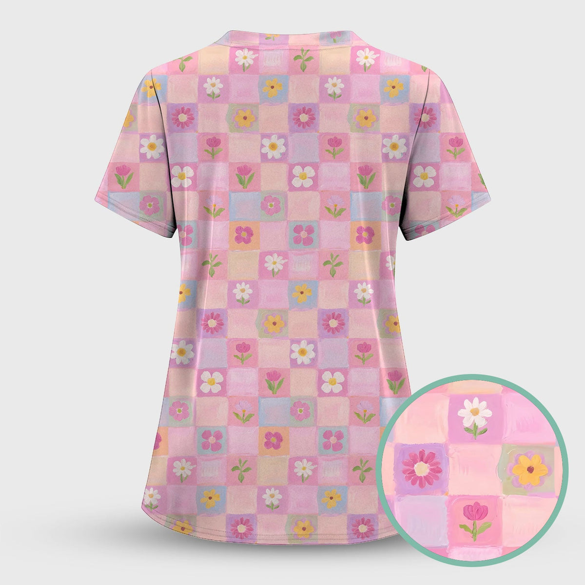 Lovely Pastel Floral Patchwork Nurse Scrub Top