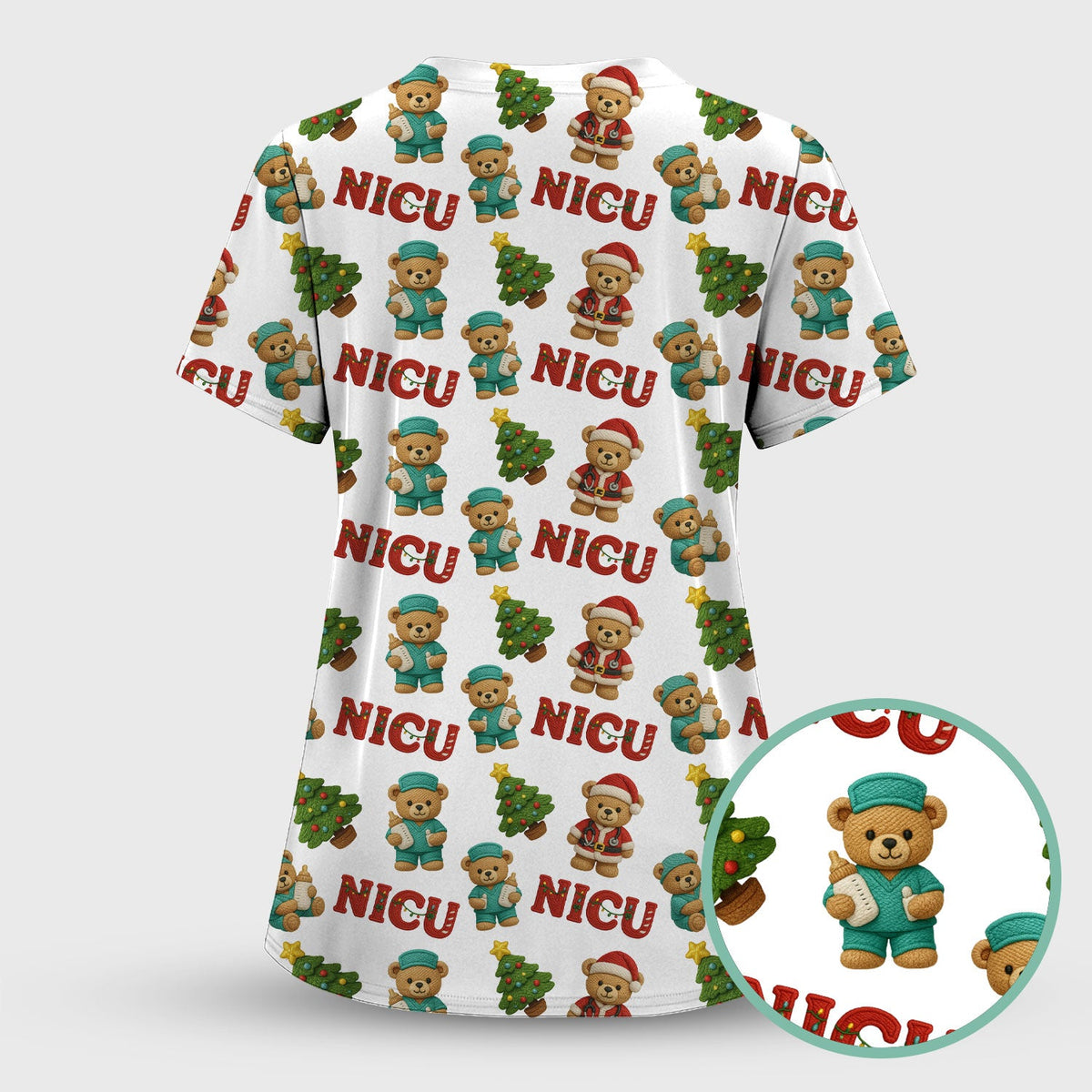 NICU Nurse Teddy Bear Scrub Top - Christmas Gift