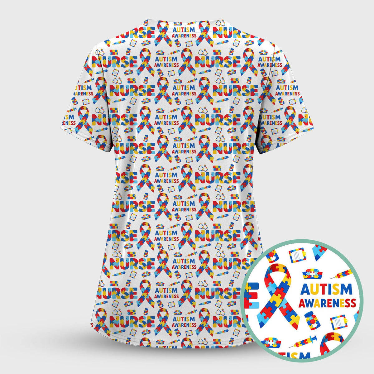 Autism Awareness Puzzle Ribbon Nurse Scrub Set