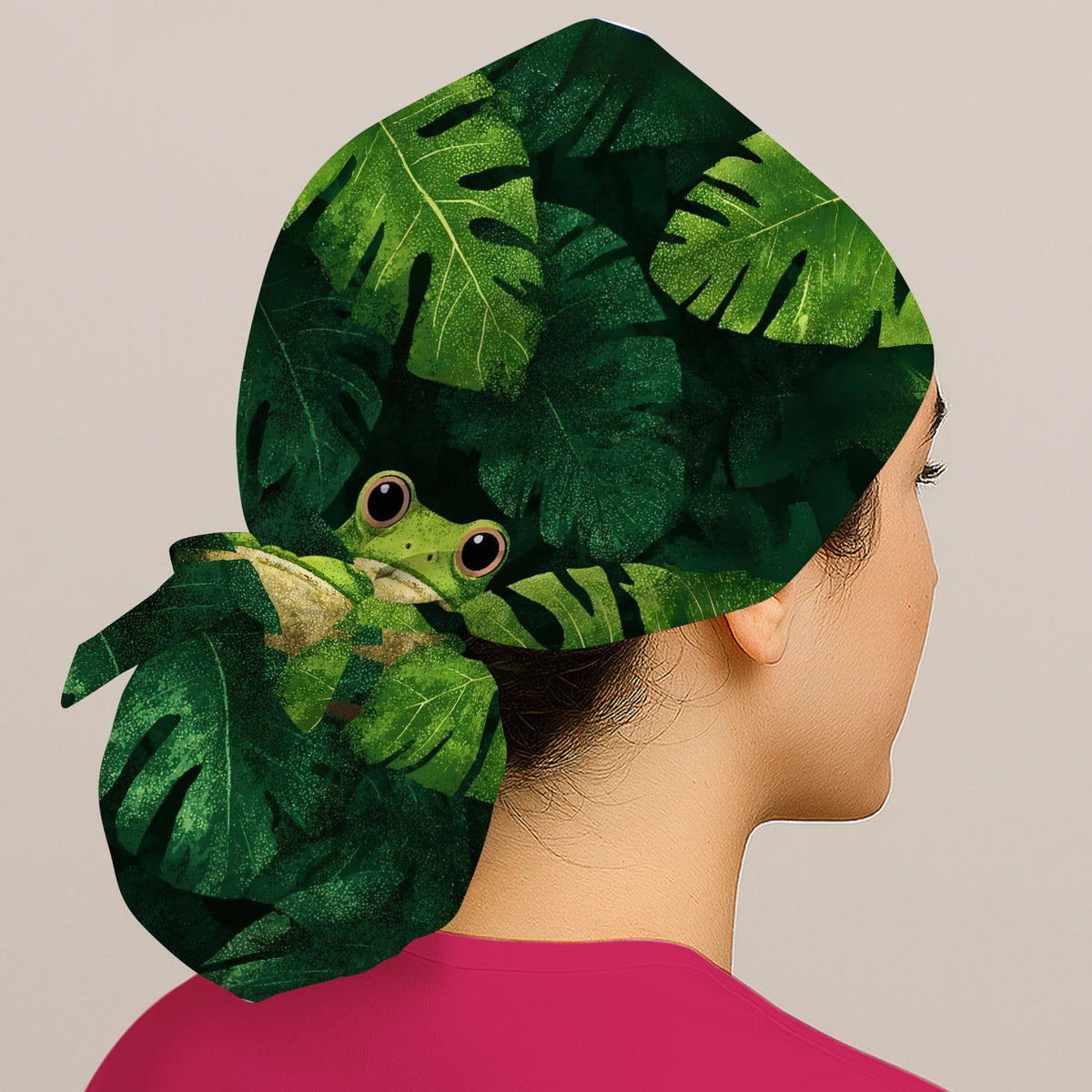 Frog Jungle Leaves Scrub Cap