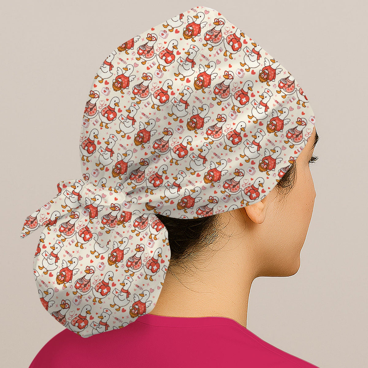 Valentine Goose Nurse Heart Scrub Cap