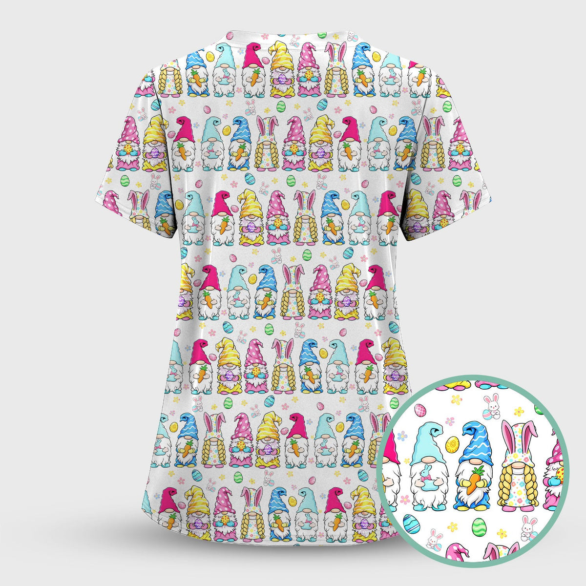 Colorful Easter Gnome Bunny Eggs Nurse Scrub Set