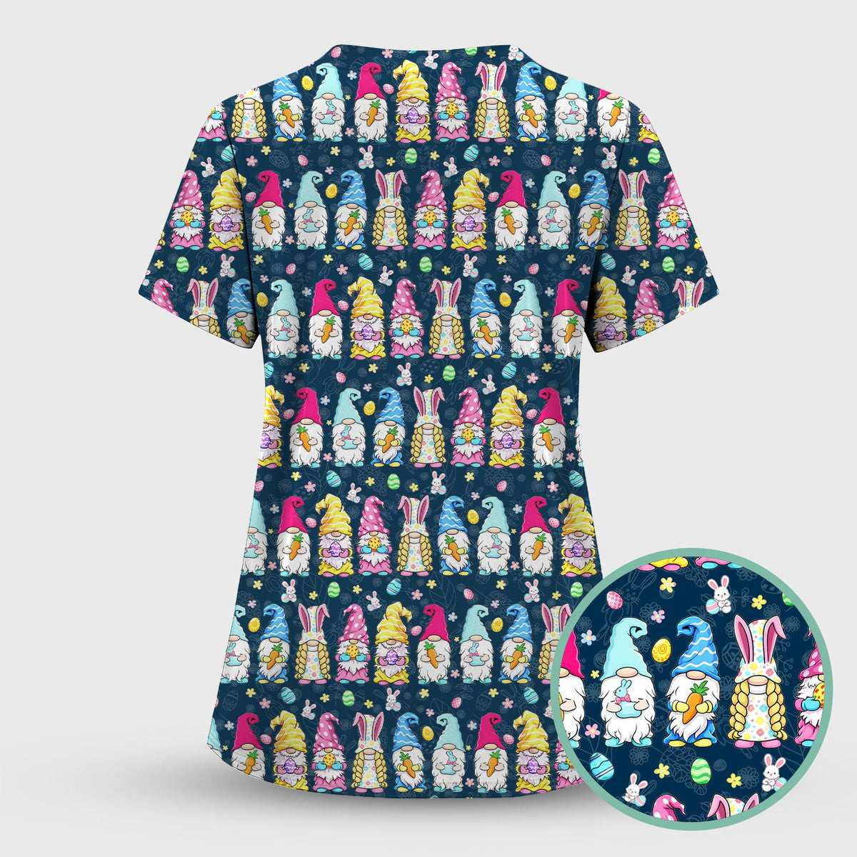 Colorful Easter Gnome Bunny Eggs Nurse Scrub Set