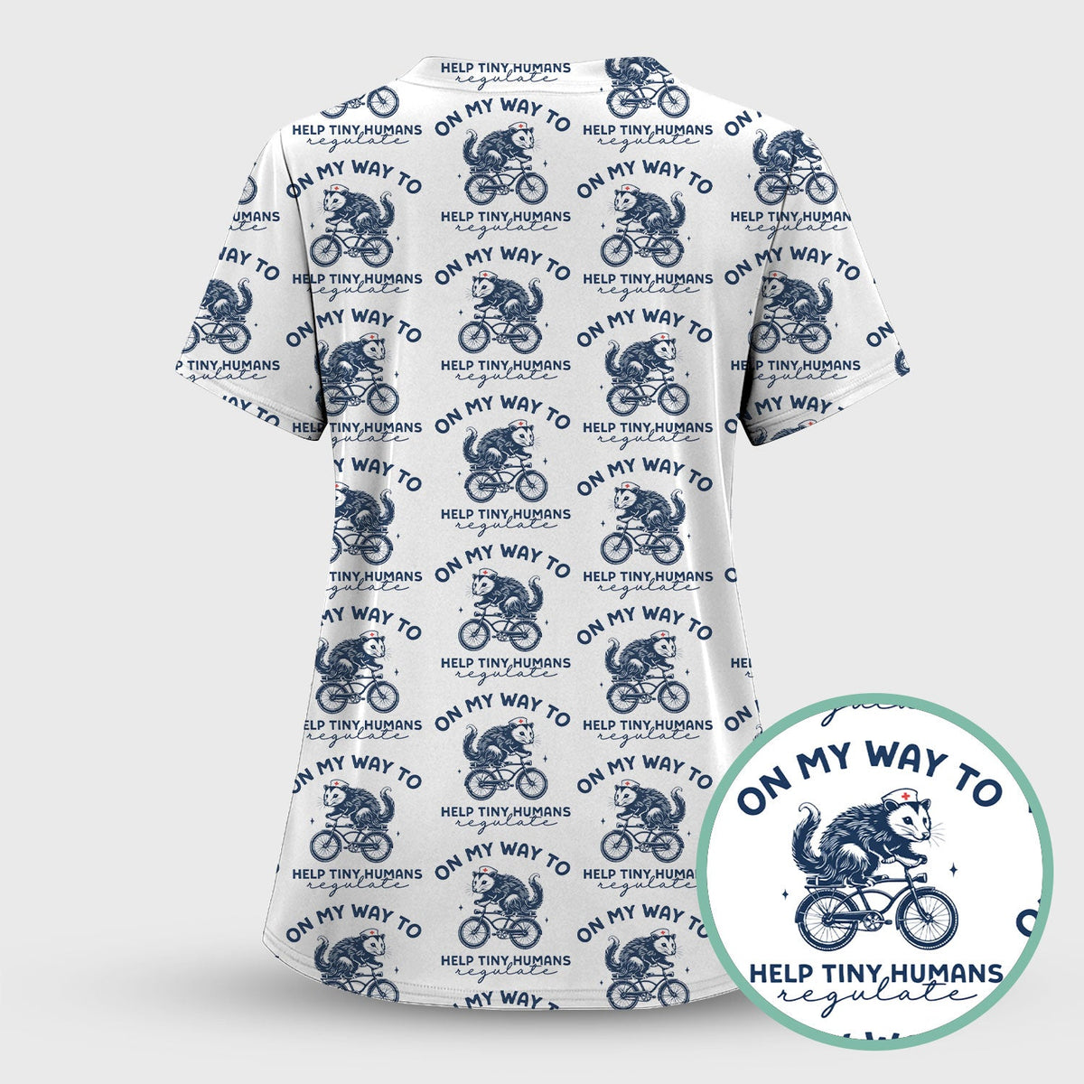 Biking Opossum Funny Quote Nurse Scrub Top