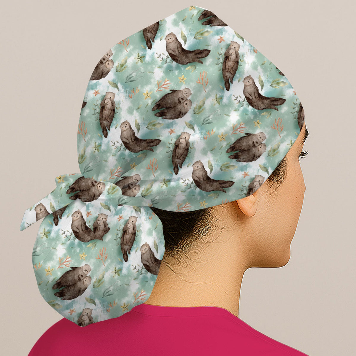 Sea Otter Watercolor Scrub Cap