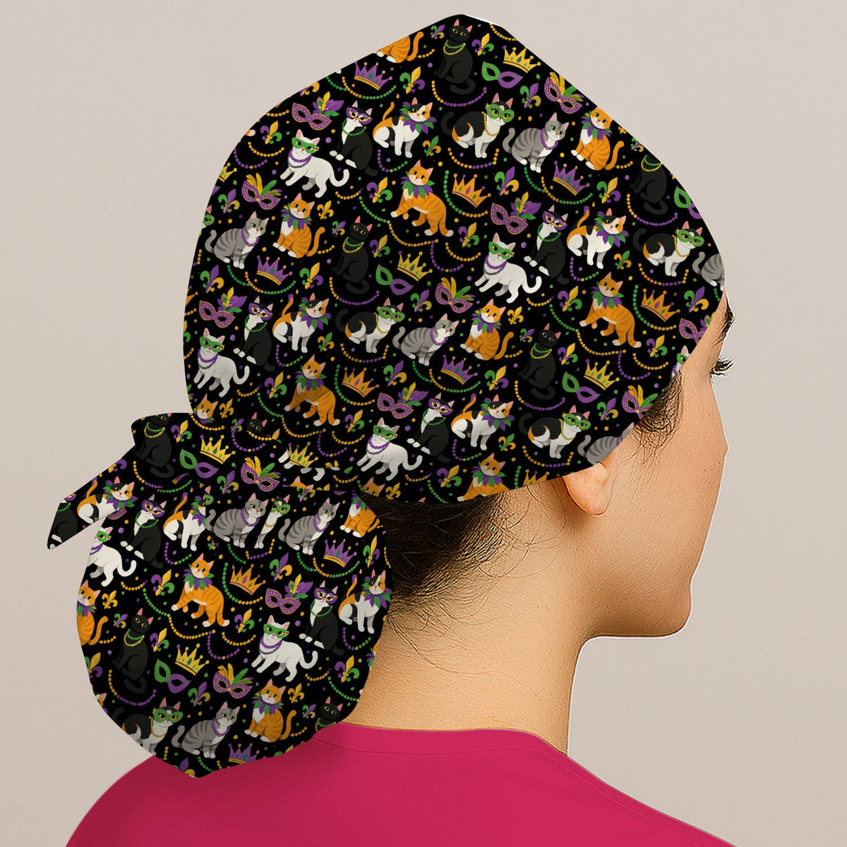 Cat Mardi Gras Nurse Scrub Cap