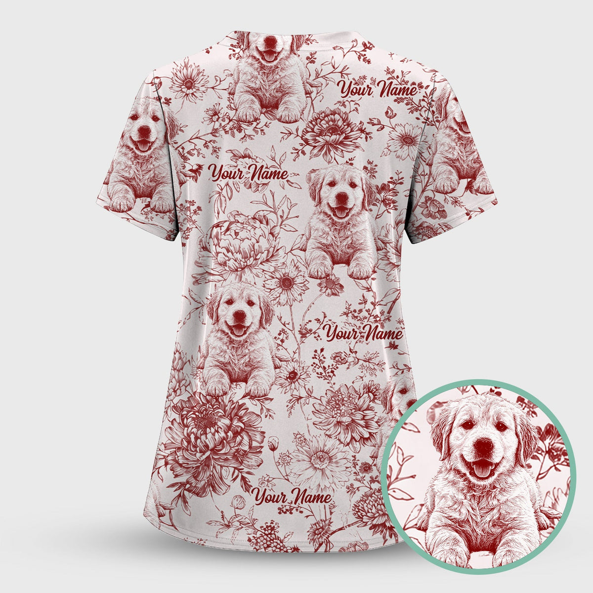 Personalized Pet Photo Floral Nurse Scrub Set