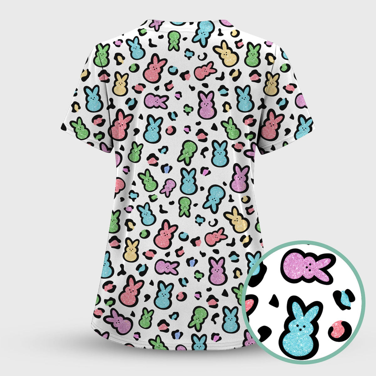 Pastel Bunny Nurse Scrub Top