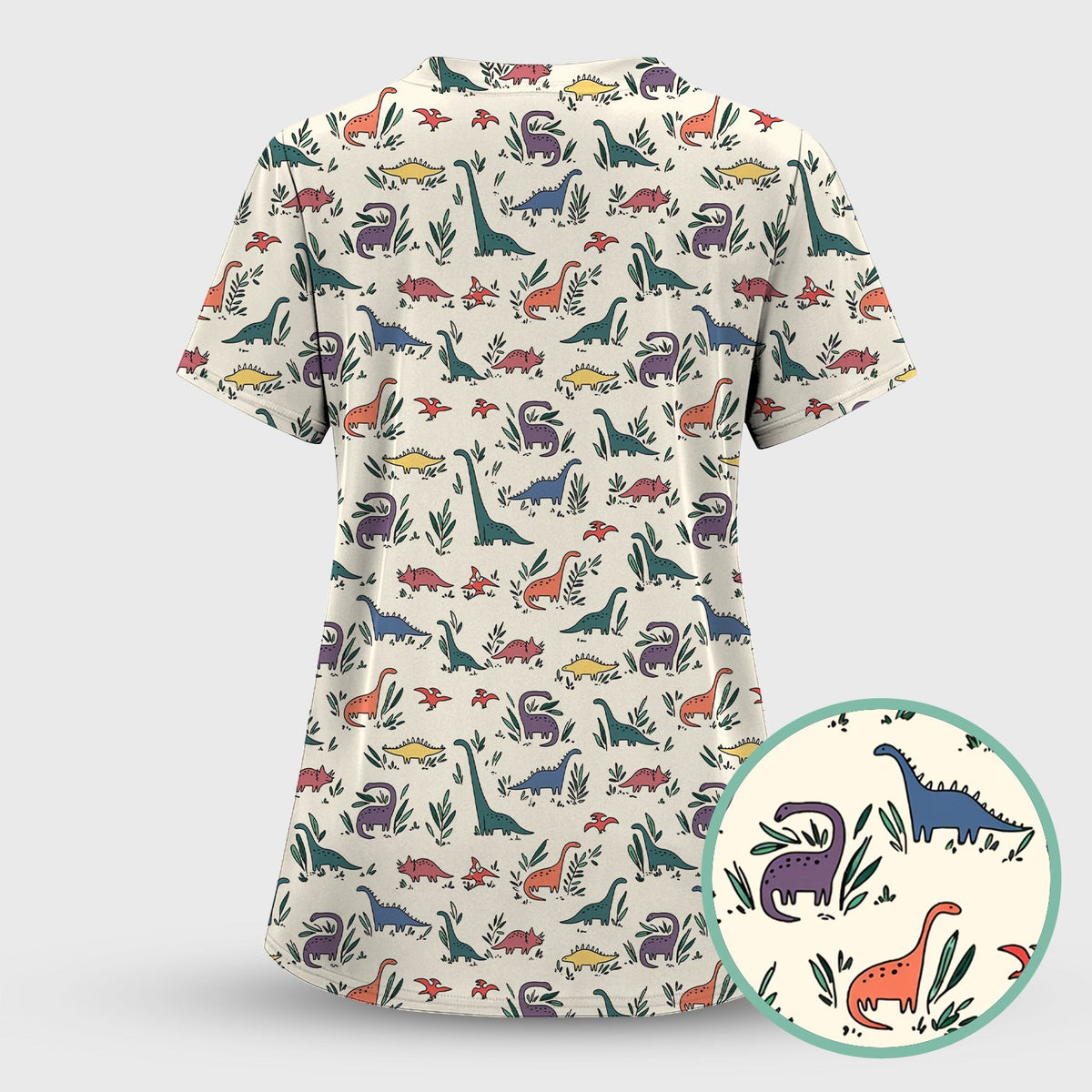 Dinosaur Leafy Garden Nurse Scrub Top