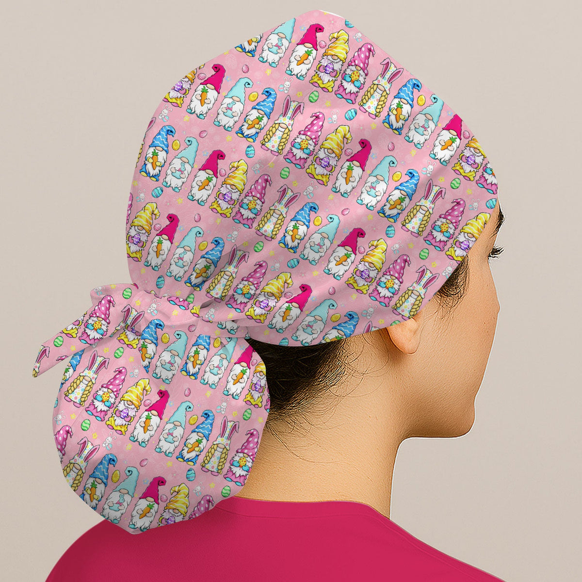 Colorful Easter Gnome Bunny Eggs Scrub Cap