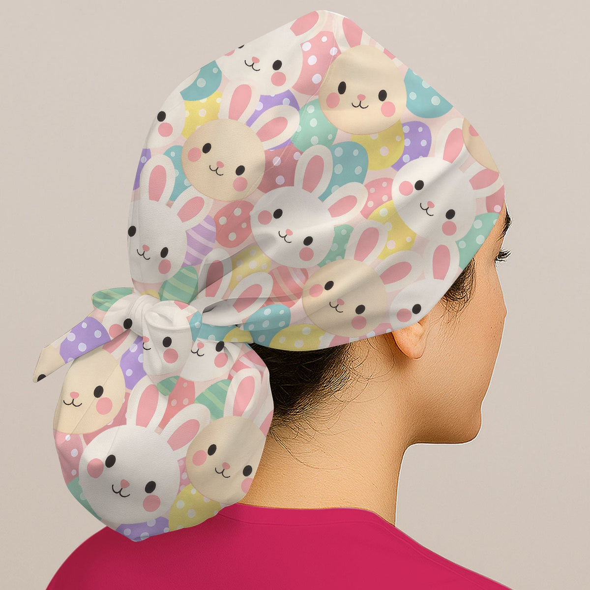 Pastel Bunny Easter Eggs Nurse Scrub Cap