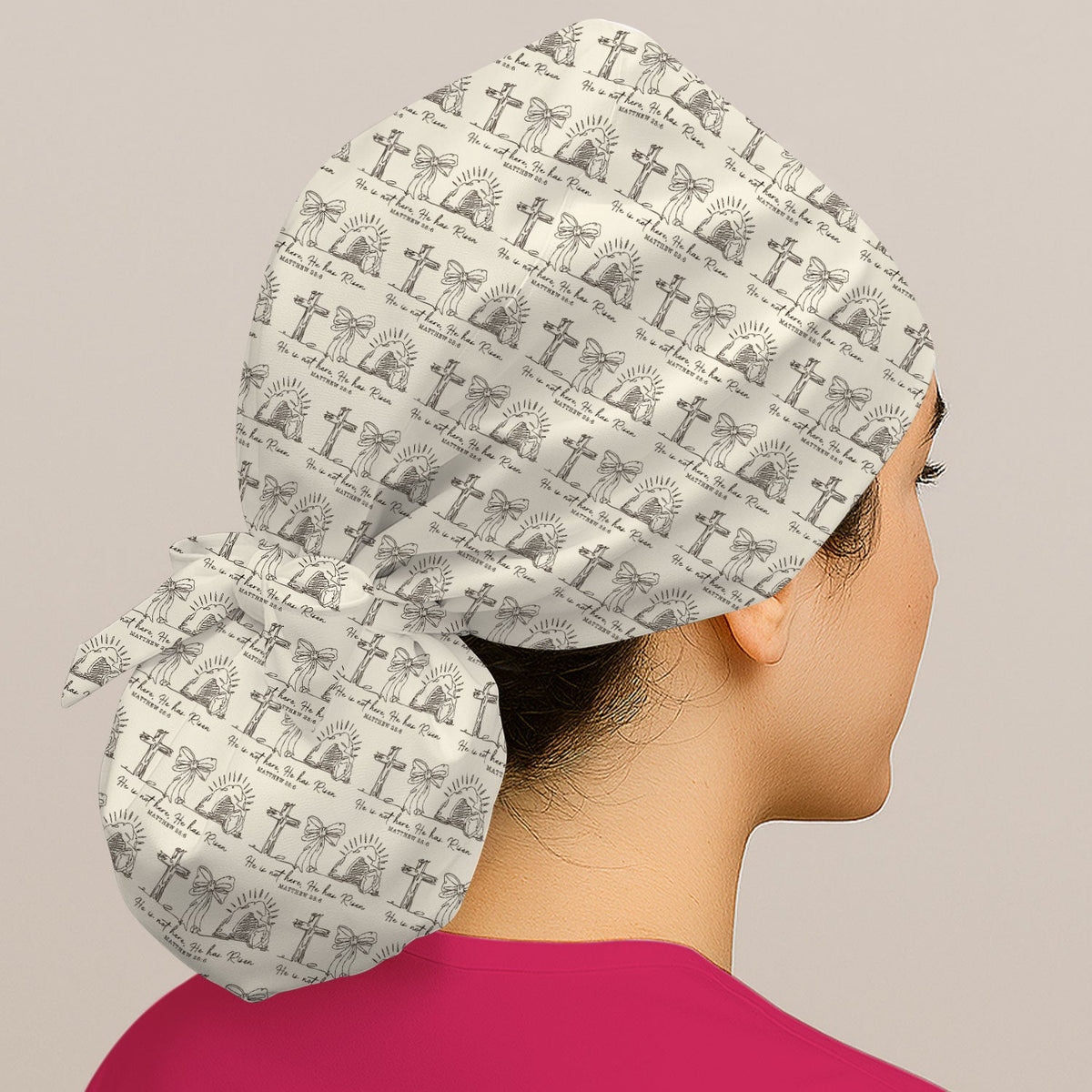 Christian Cross He Is Risen Scrub Cap - Easter Gift For Nurse