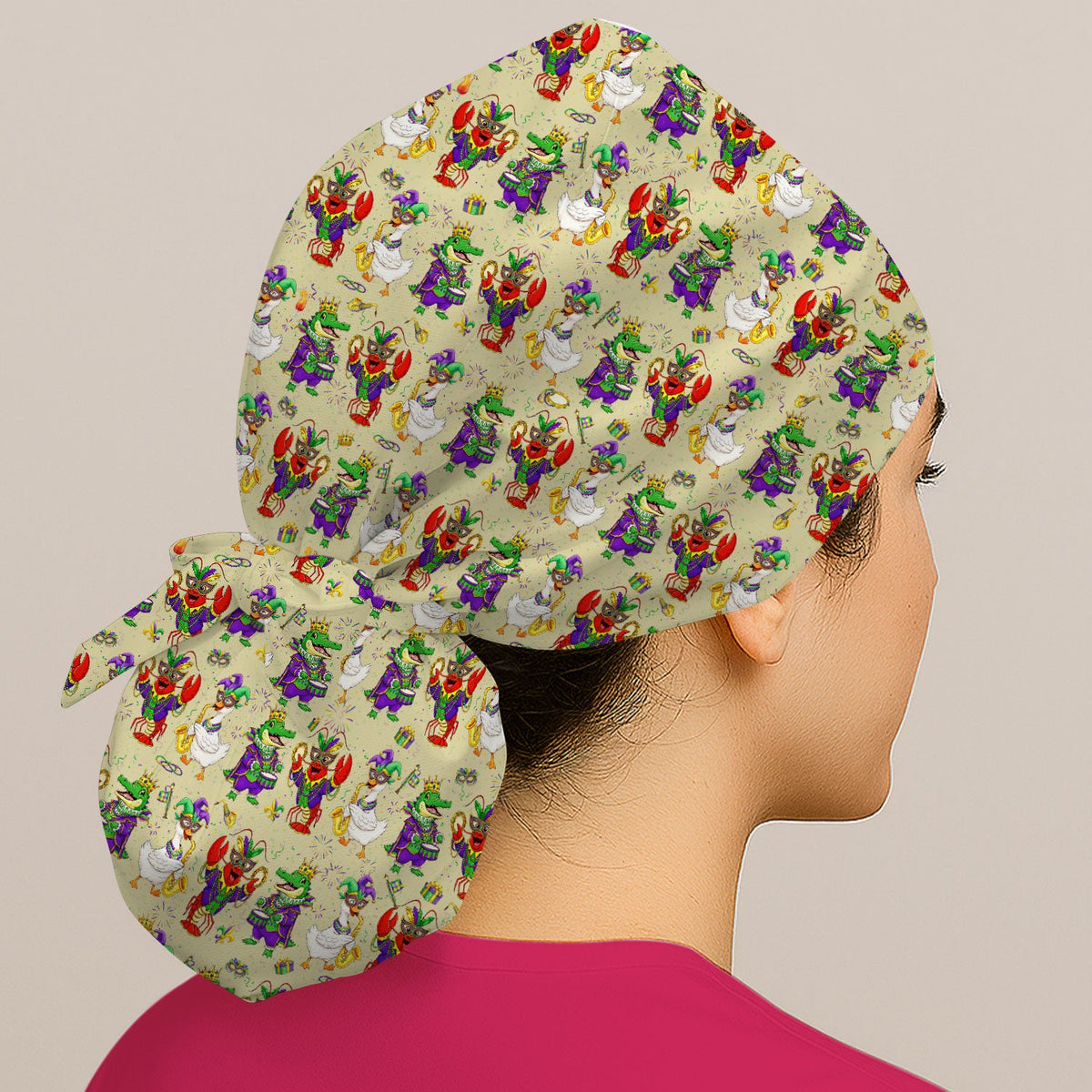 Crawfish Duck Mardi Gras Scrub Cap