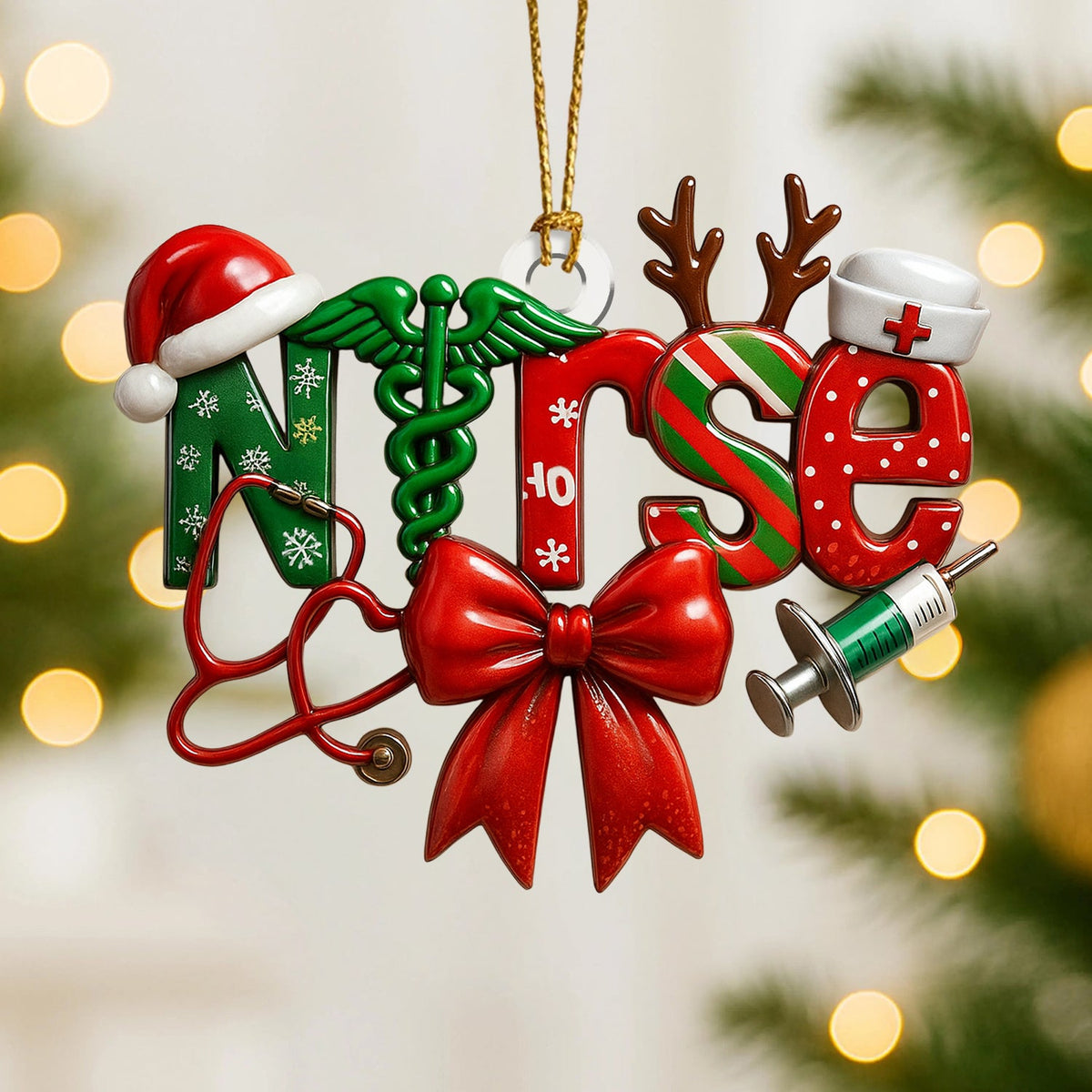 Stethoscope Syringe Nurse Ornament - Christmas Gift