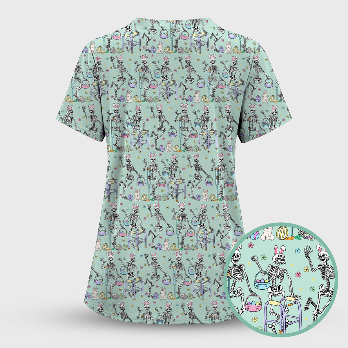 Fun Skeleton Bunny Nurse Scrub Set - Easter Gift