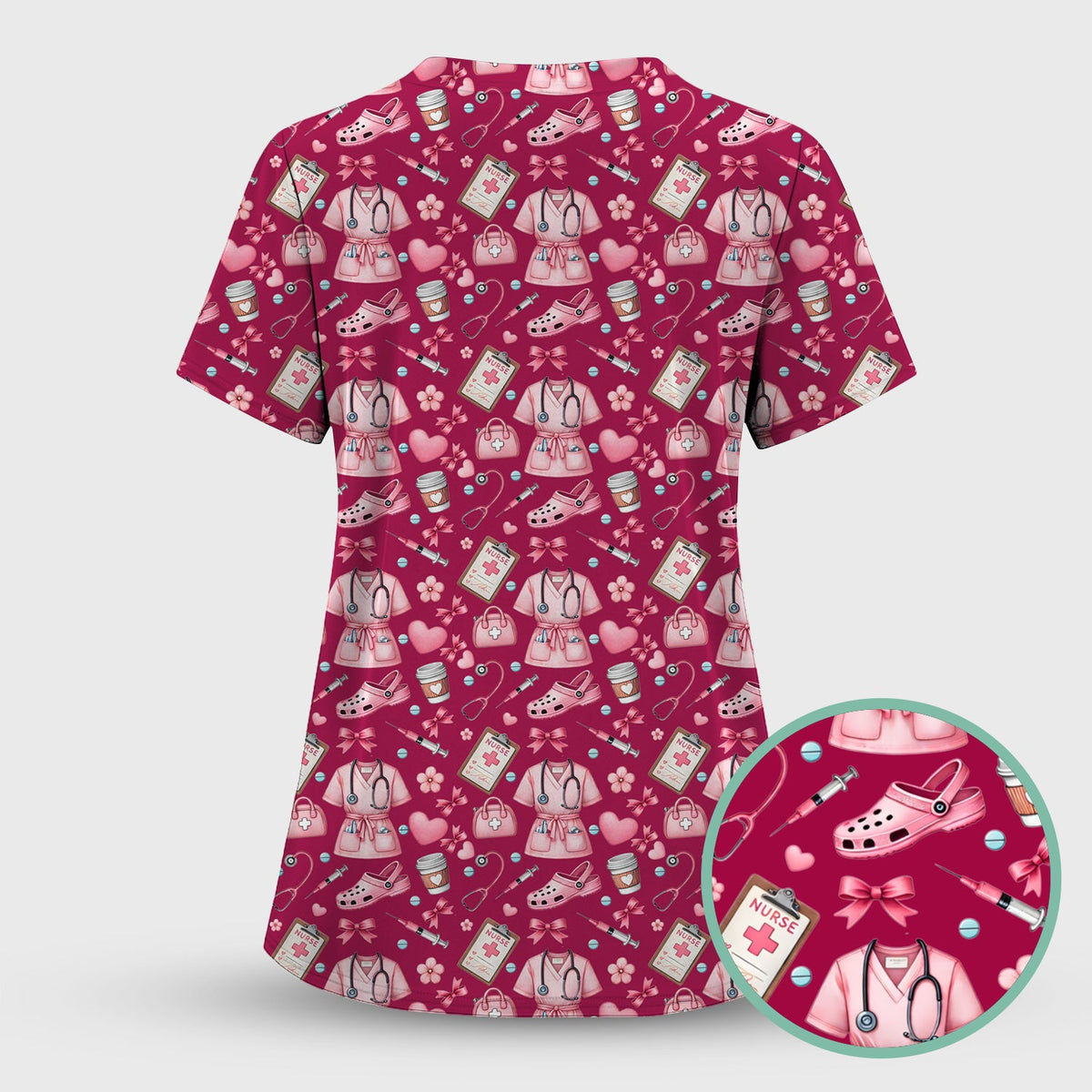 Valentine Pink Nurse Icons Scrub Set