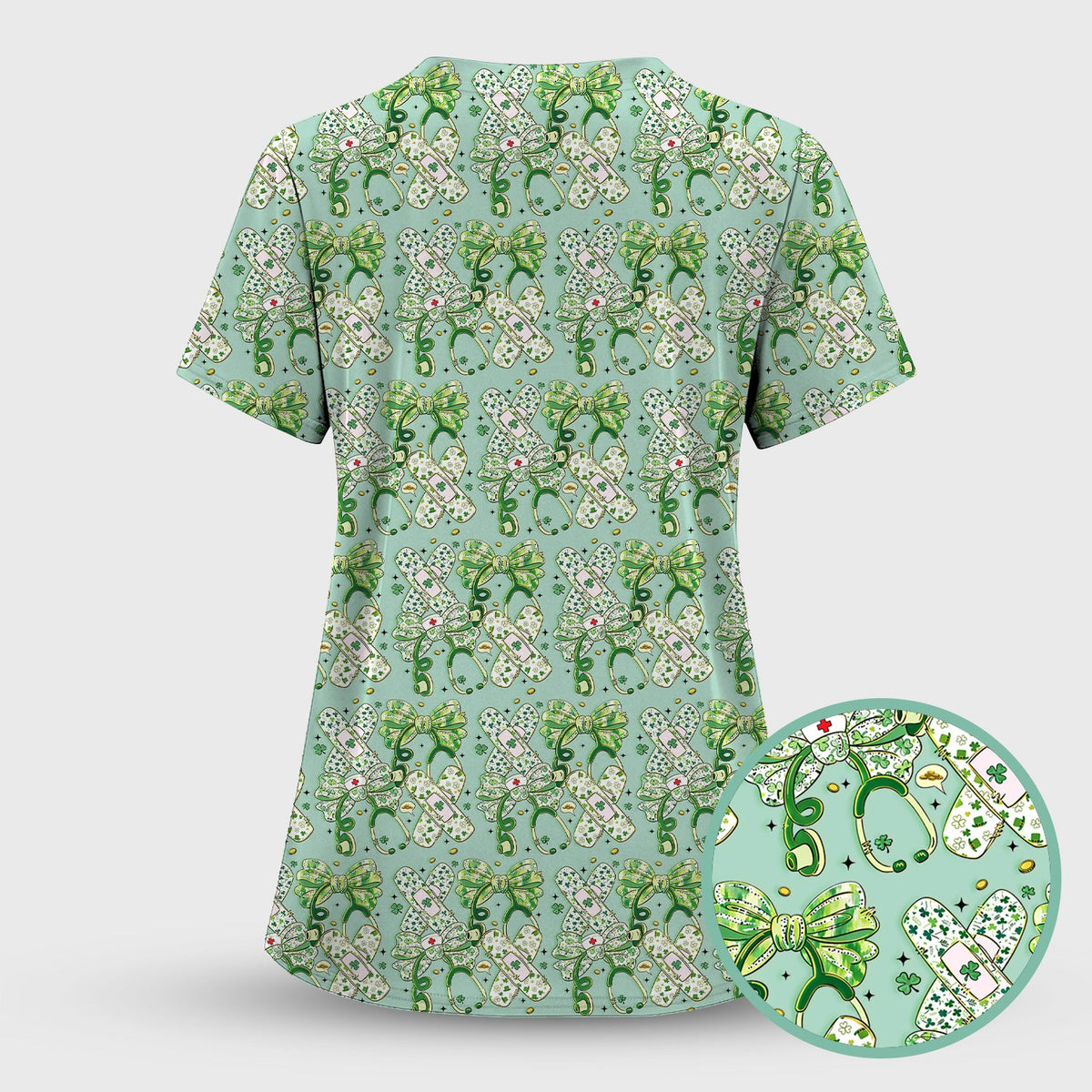 St Patrick Shamrock Stethoscope Nurse Scrub Set