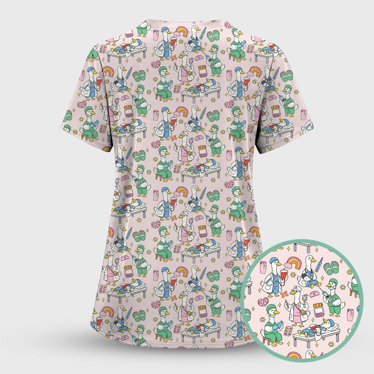 Duck Medical Doodle Nurse Scrub Top
