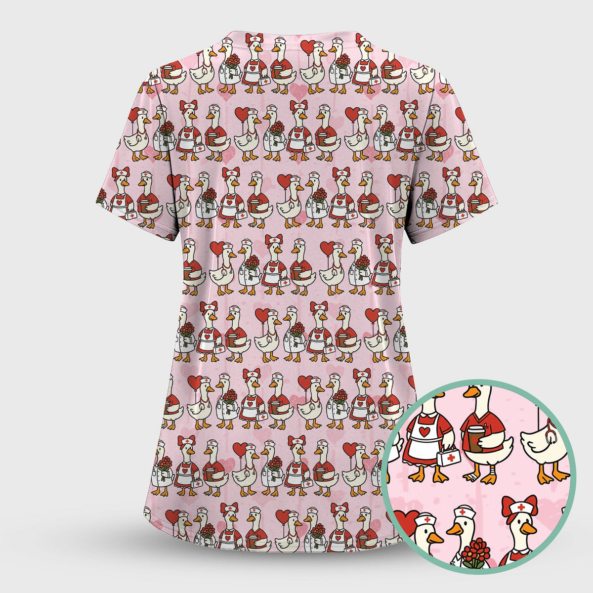 Valentine Nurse Goose Scrub Top