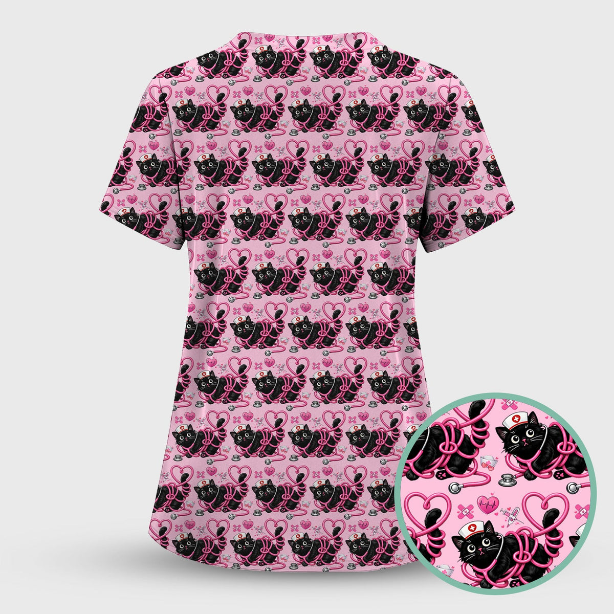 Valentine Cat Nurse Heart Scrub Top