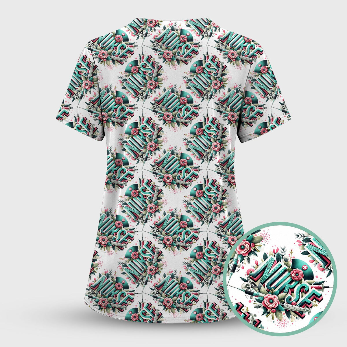 Typography Floral Nurse Scrub Top