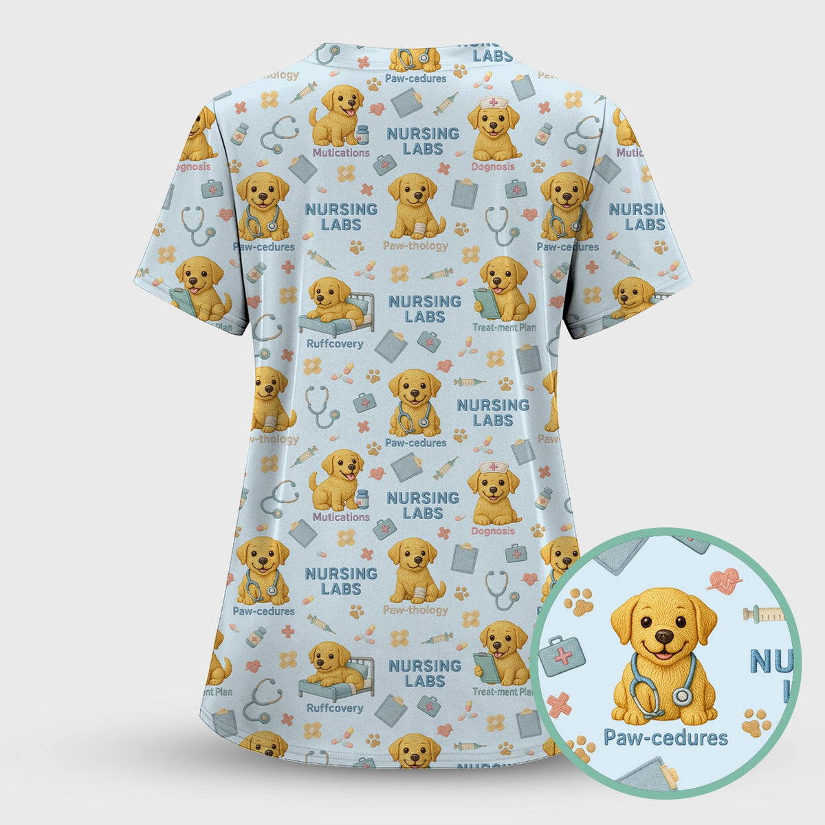 Labrador Nursing Scrub Set, Cute Dog Pattern Nurse Uniform,  Comfortable Scrubs For Nurses