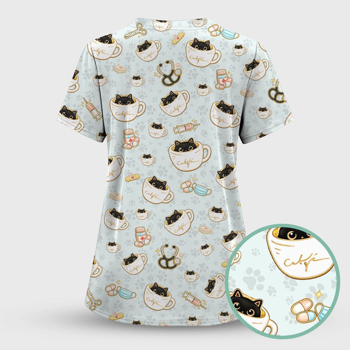Coffee Cat Nurse Scrub Top