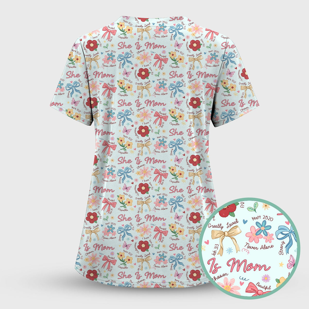 She Is Mom Flower Bow Nurse Scrub Set