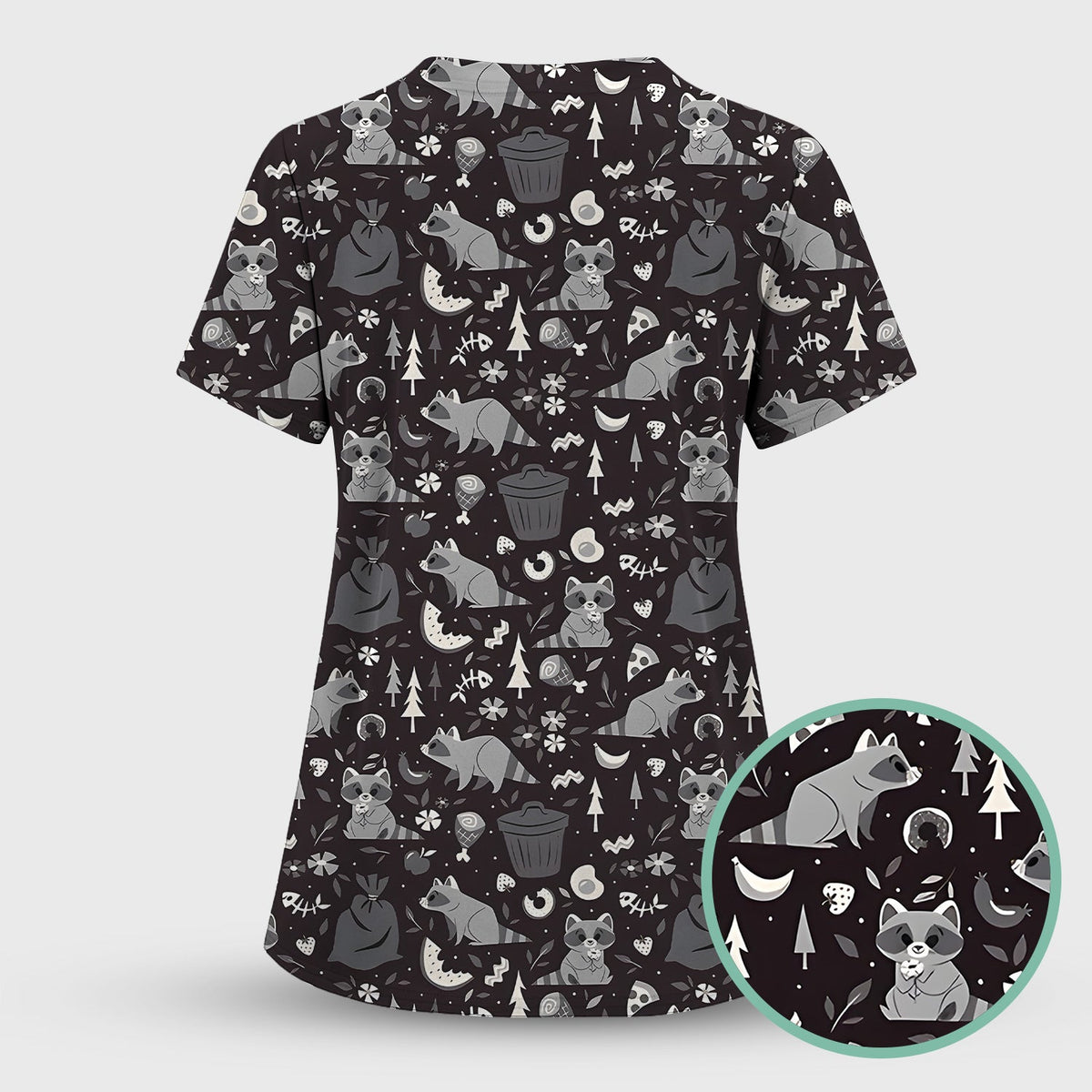 Raccoon Forest Food Nurse Scrub Top