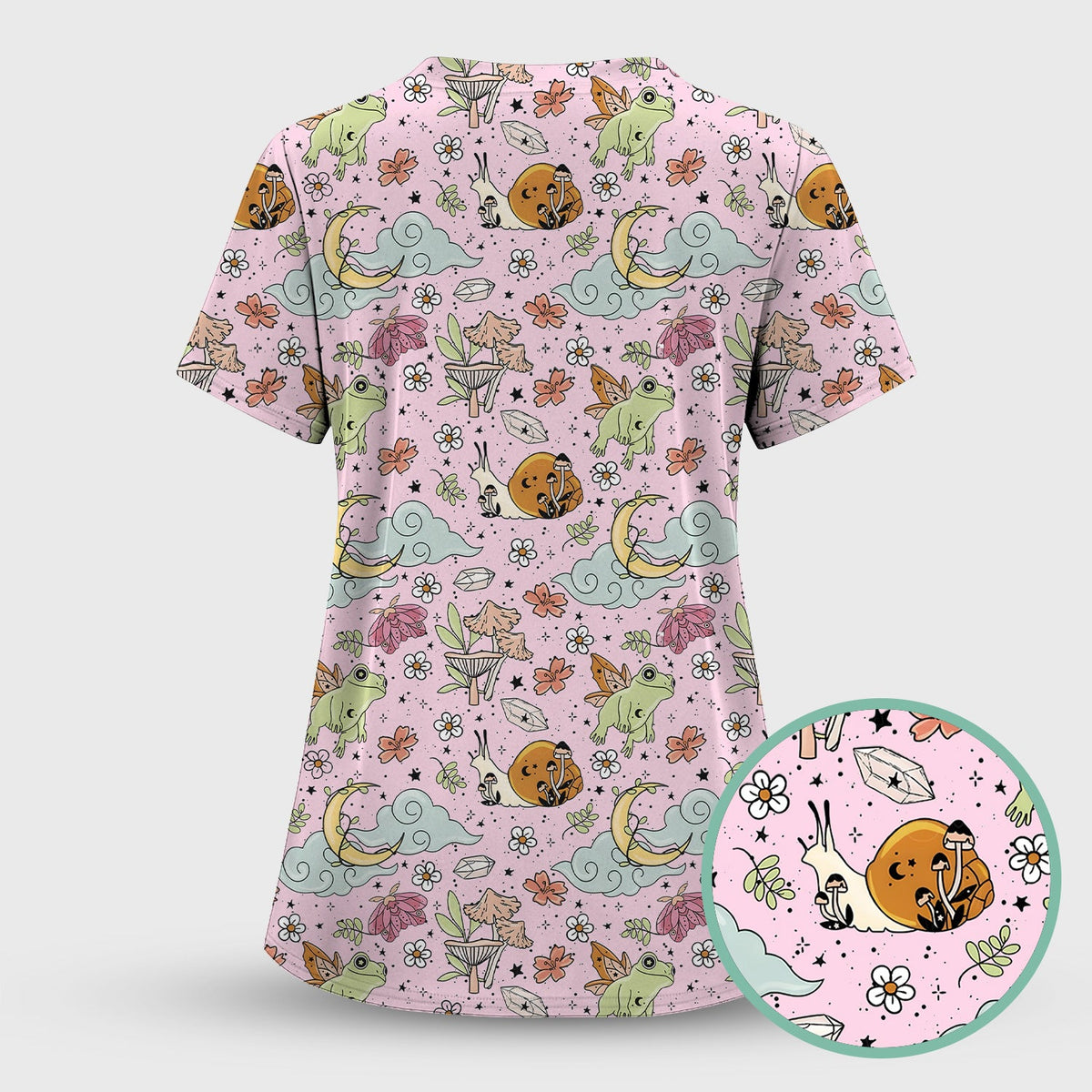Whimsical Frog Moon Mushroom Nurse Scrub Set