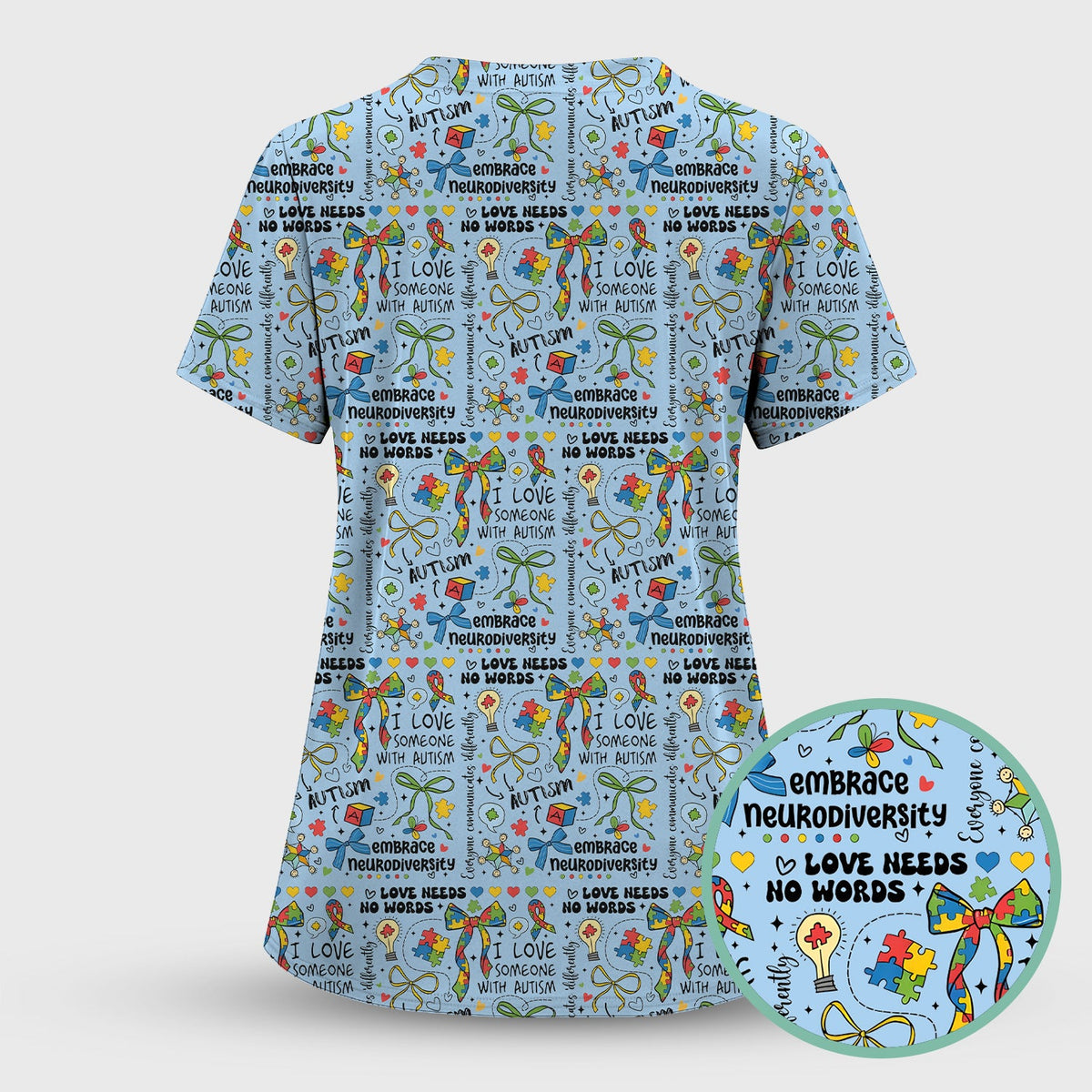 Autism Awareness Puzzle Ribbon Pastel Nurse Scrub Set