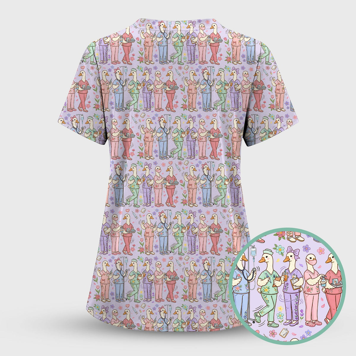 Goose Characters Floral Nurse Scrub Top