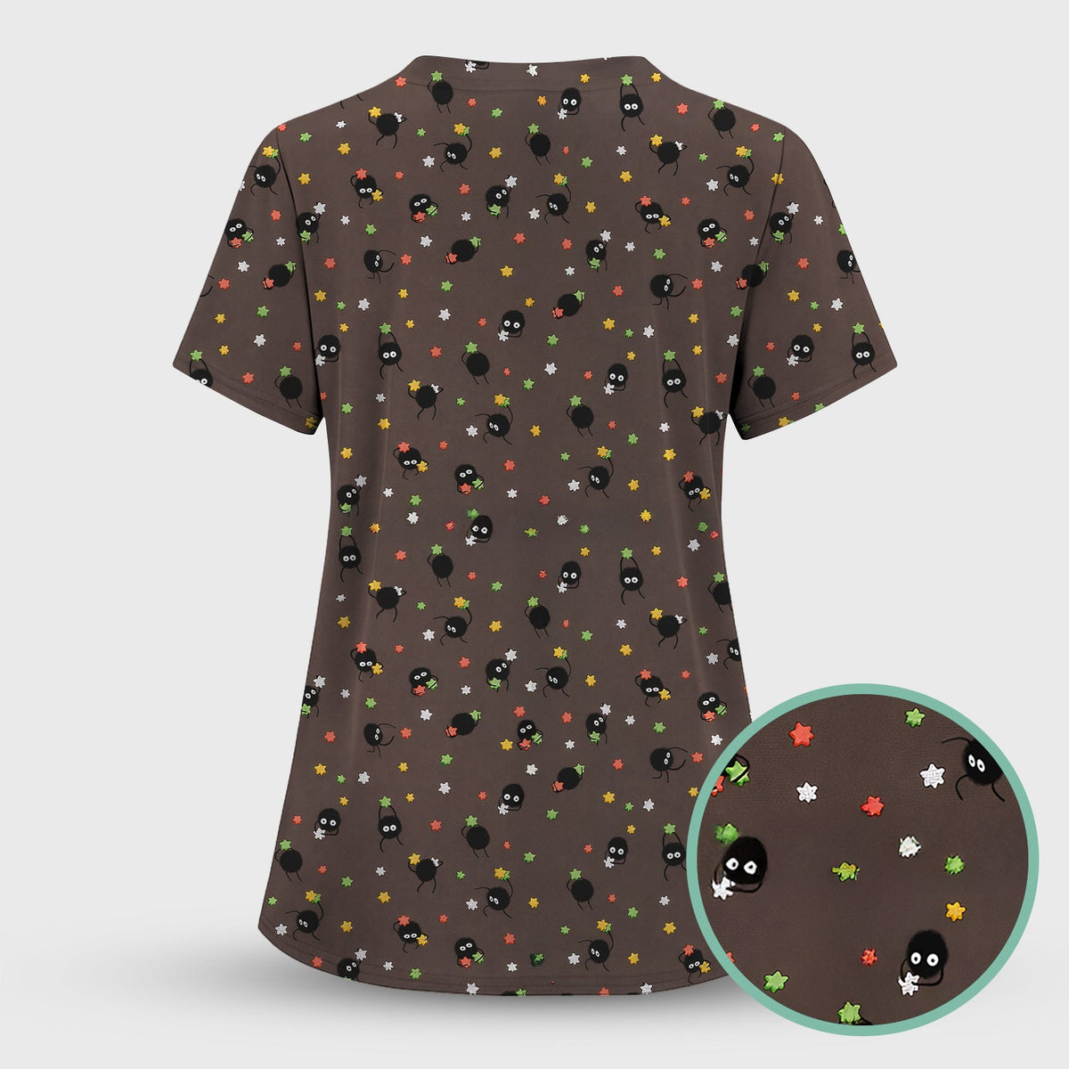 Funny Spider Pattern  Scrub Top, Cartoon Spider Pattern Nursing Uniform For Women