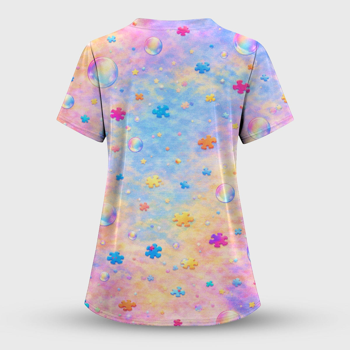 Autism Puzzle Sea Turtle Pastel Rainbow Nurse Scrub Set