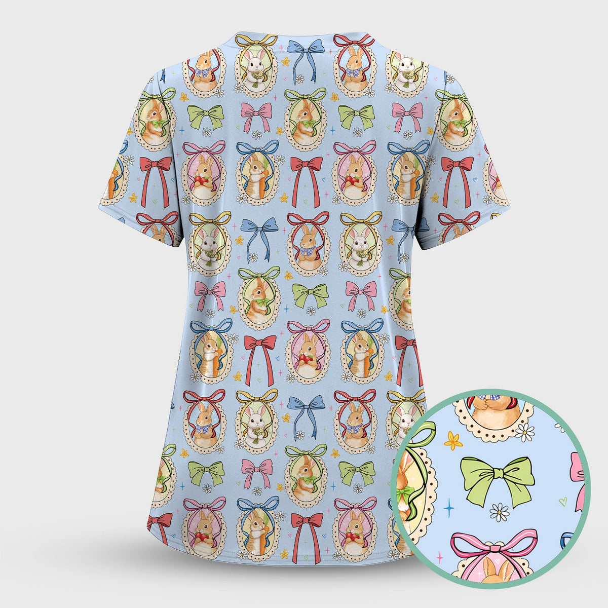 Bunny Cameo Bow Nurse Scrub Top - Easter Gift