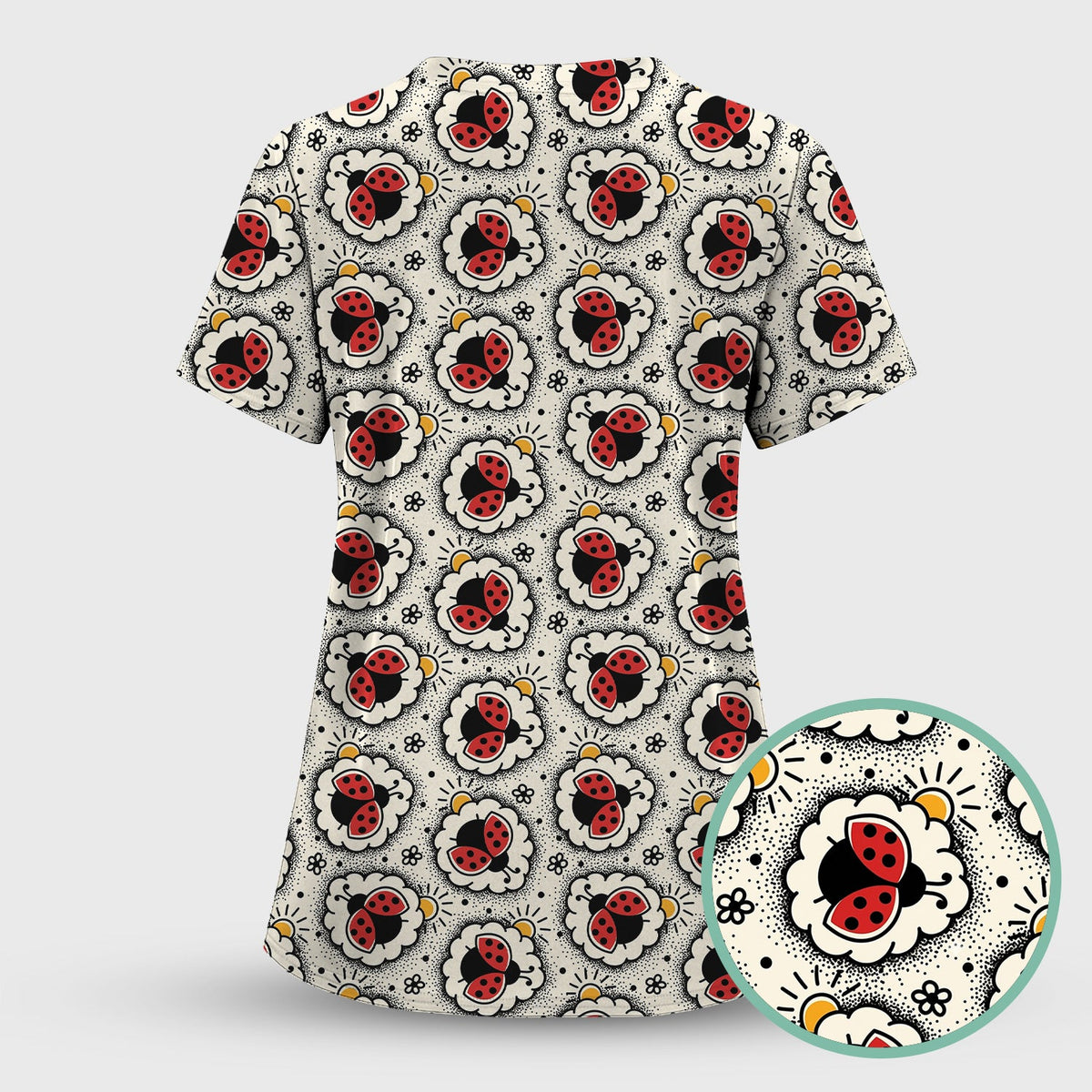 Ladybug Floral Frame Nurse Scrub Set