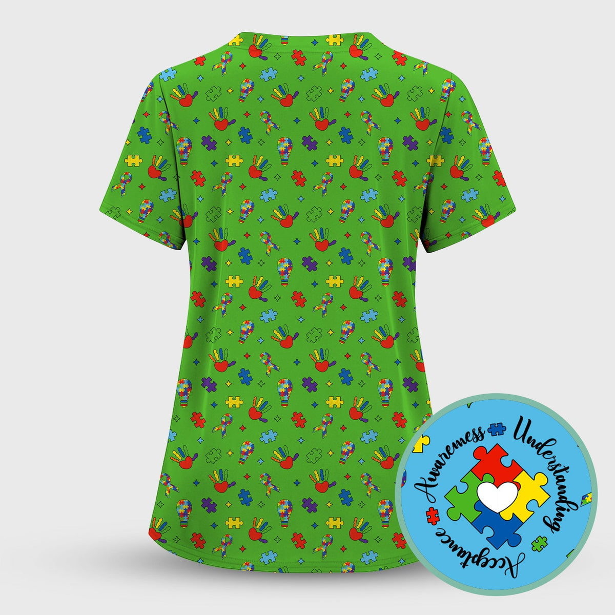 Autism Awareness Colorful Puzzle Nurse Scrub Top